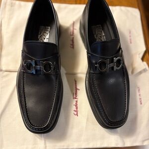 Salvatore Ferragamo Black Leather Slip-Ons